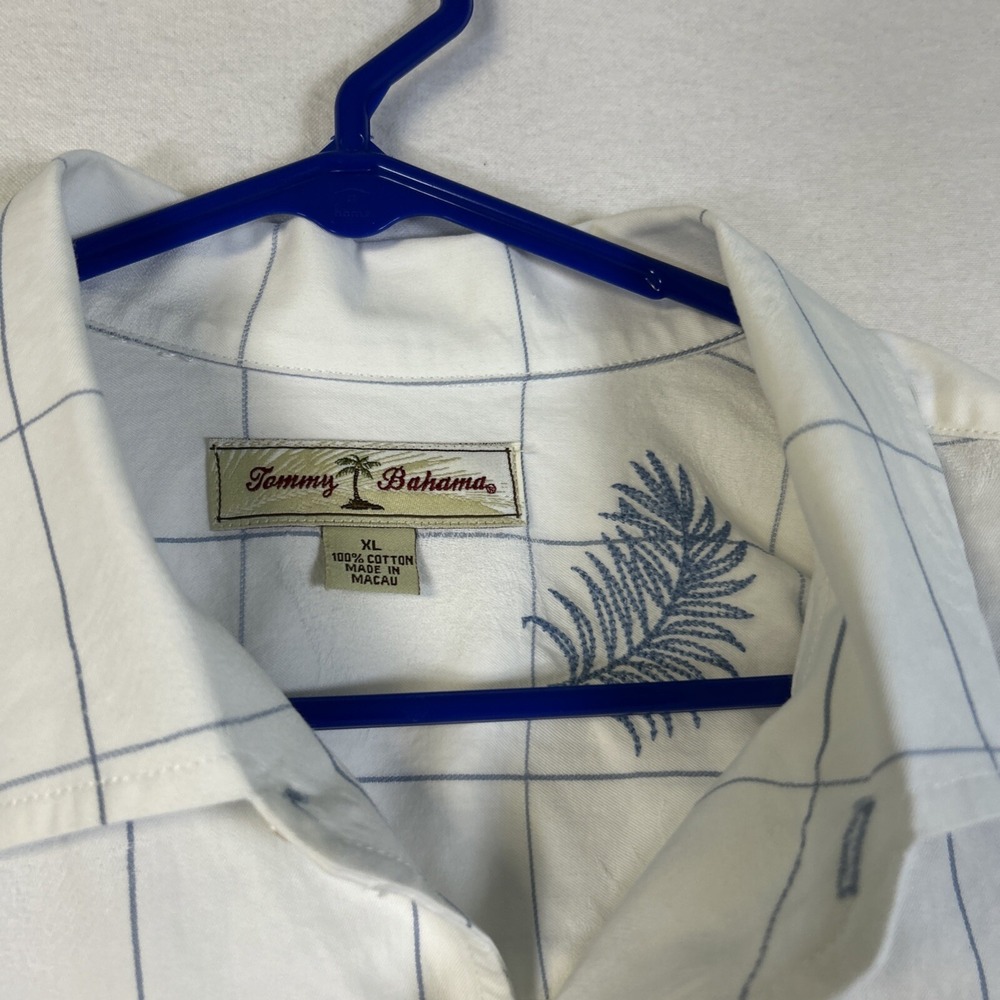 Tommy Bahama Mens XL Button Down Shirt White Blue Windowpane Fern Long Sleeve - Picture 8 of 11